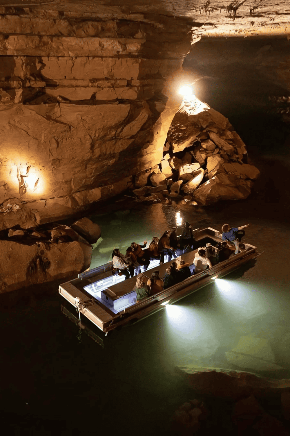 Mystery Cave boat tour inside a historic underground cavern with guided exploration and stunning rock formations.