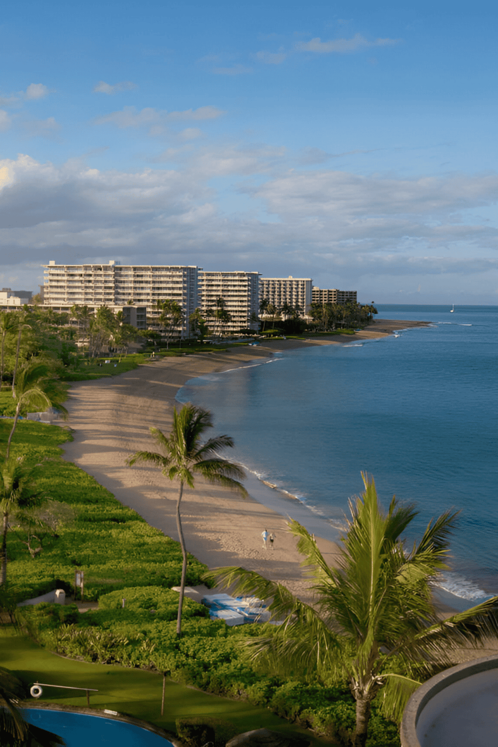 Stunning beachfront hotel with ocean views and lush gardens in a tropical setting.