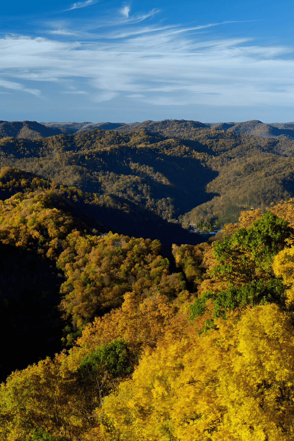 Sunset over colorful autumn mountains in Tennessee, scenic nature, fall foliage, outdoor adventure, travel destinations.