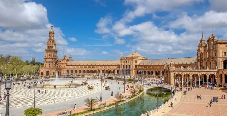 Historic Plaza de España in Seville, Spain, a popular travel destination for tourists and travelers.