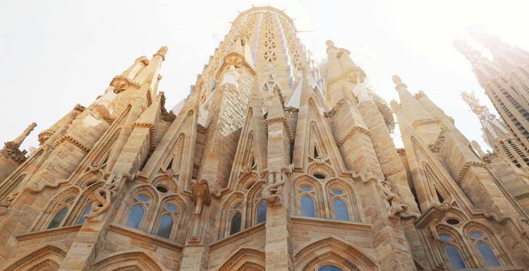 Intricate architecture of Sagrada Familia in Barcelona, Spain, showcasing gothic design and modernist details.