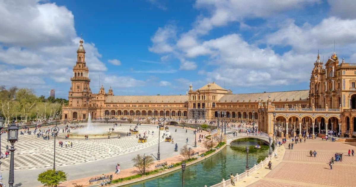 Historic Plaza de España in Seville, Spain, a popular travel destination for tourists and travelers.