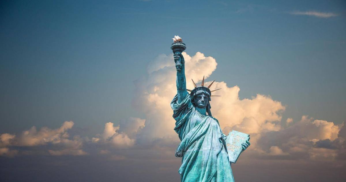 Iconic Statue of Liberty in New York City, symbol of freedom and democracy.